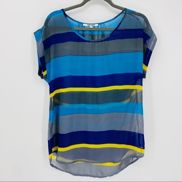 Daniel Rainn Sheer Striped Blue Scoop Neck Top S - Picture 16 of 16